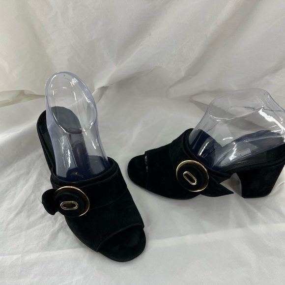 PRADA MILANO BLACK SUEDE CHUNKY HEEL SANDAL BLACK SIZE 37 EUR SIZE 6.5 US - Picture 16 of 16